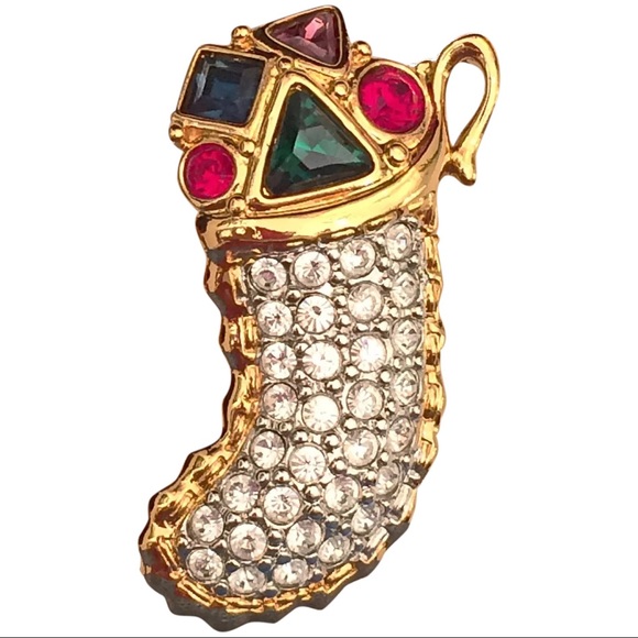 Swarovski Christmas Stocking Pin / Brooch